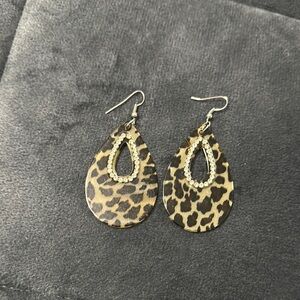 Leopard Print Teardrop Earrings with Rhinestones